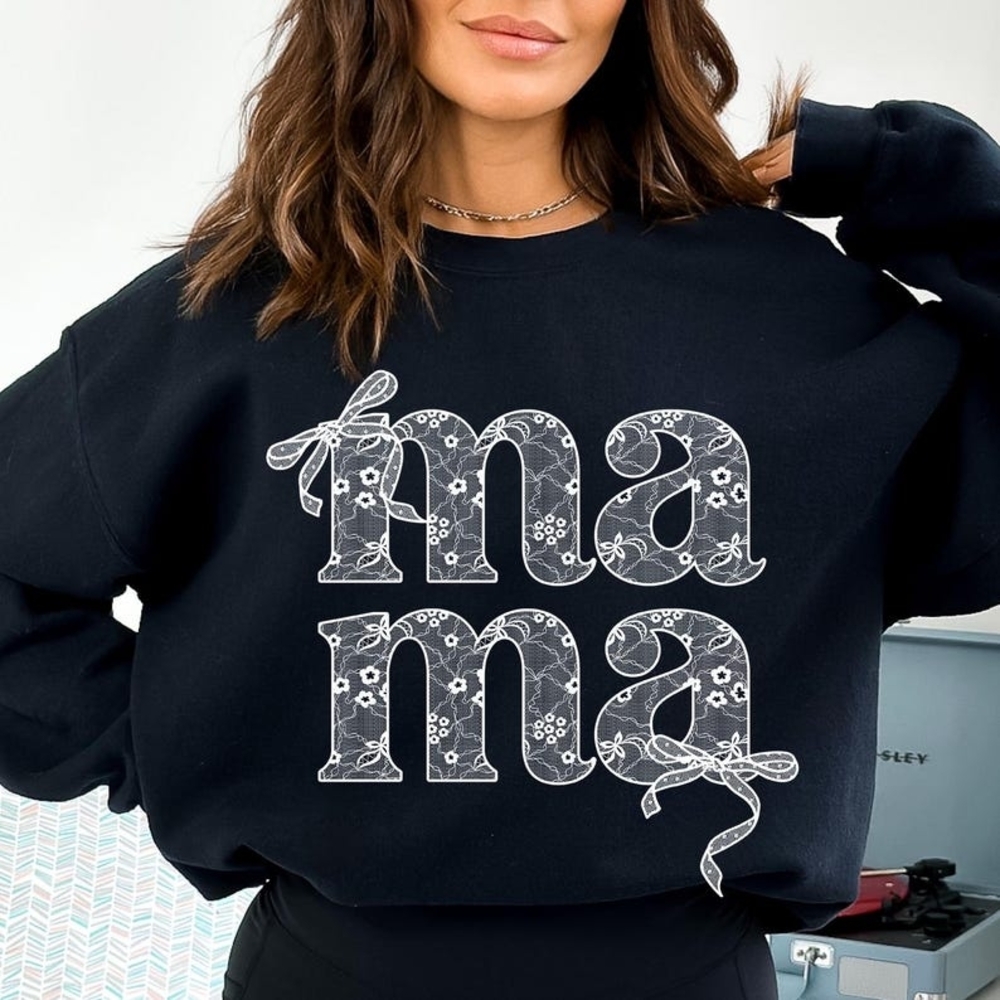NWT Black Coquette 'Mama' Handmade Graphic Sweatshirt